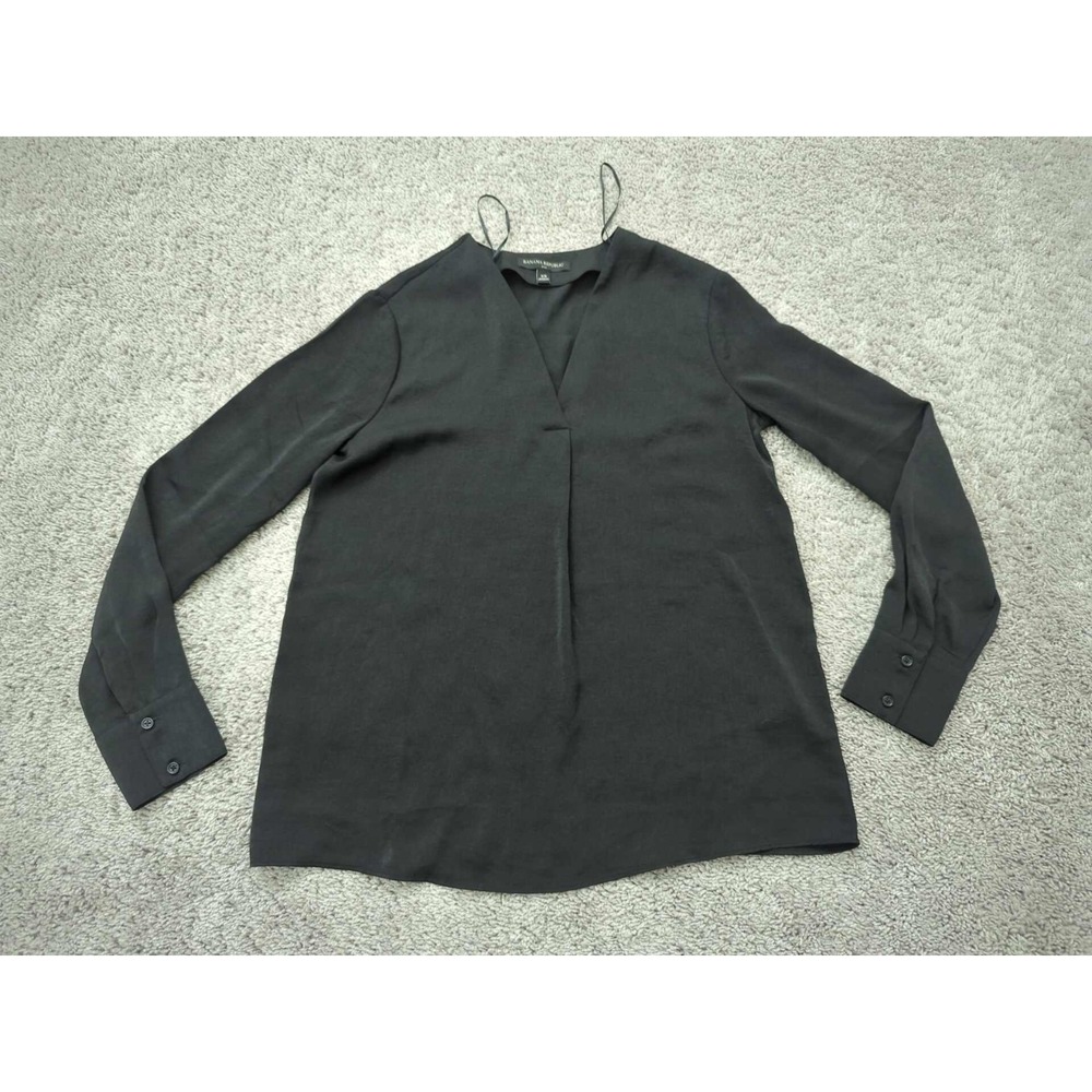Banana Republic Top Blouse Womens XS Black Long Sleeve V-Neck Poly Casual Career